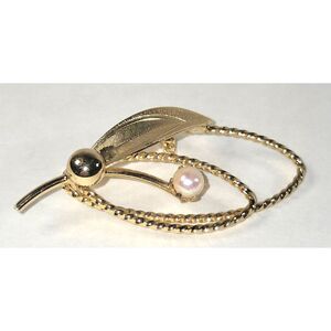 Pearl Leaf Gold Tone Brooch